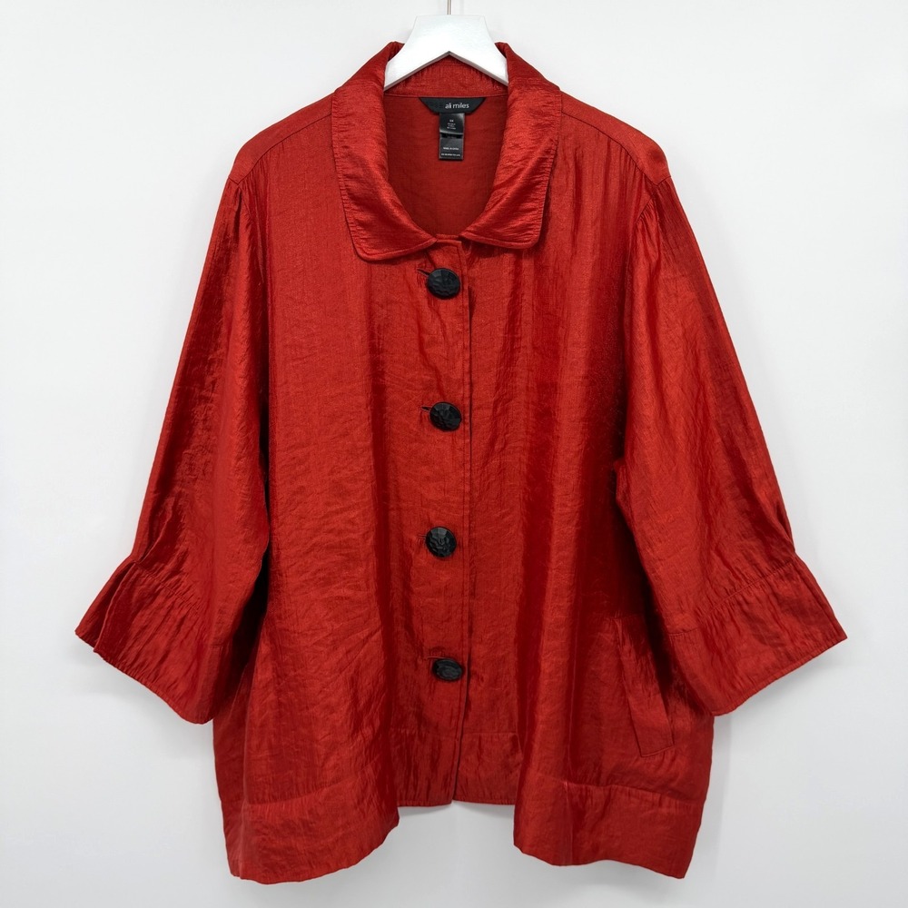 Ali Miles Tunic Jacket Shacket Top 3X Shimmer 3/4 Sleeves Pockets Lagenlook Boho